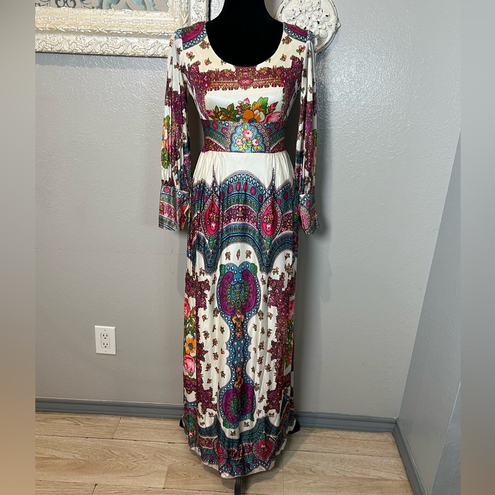 Vintage Bohemian Floral Long Sleeve Maxi Dress